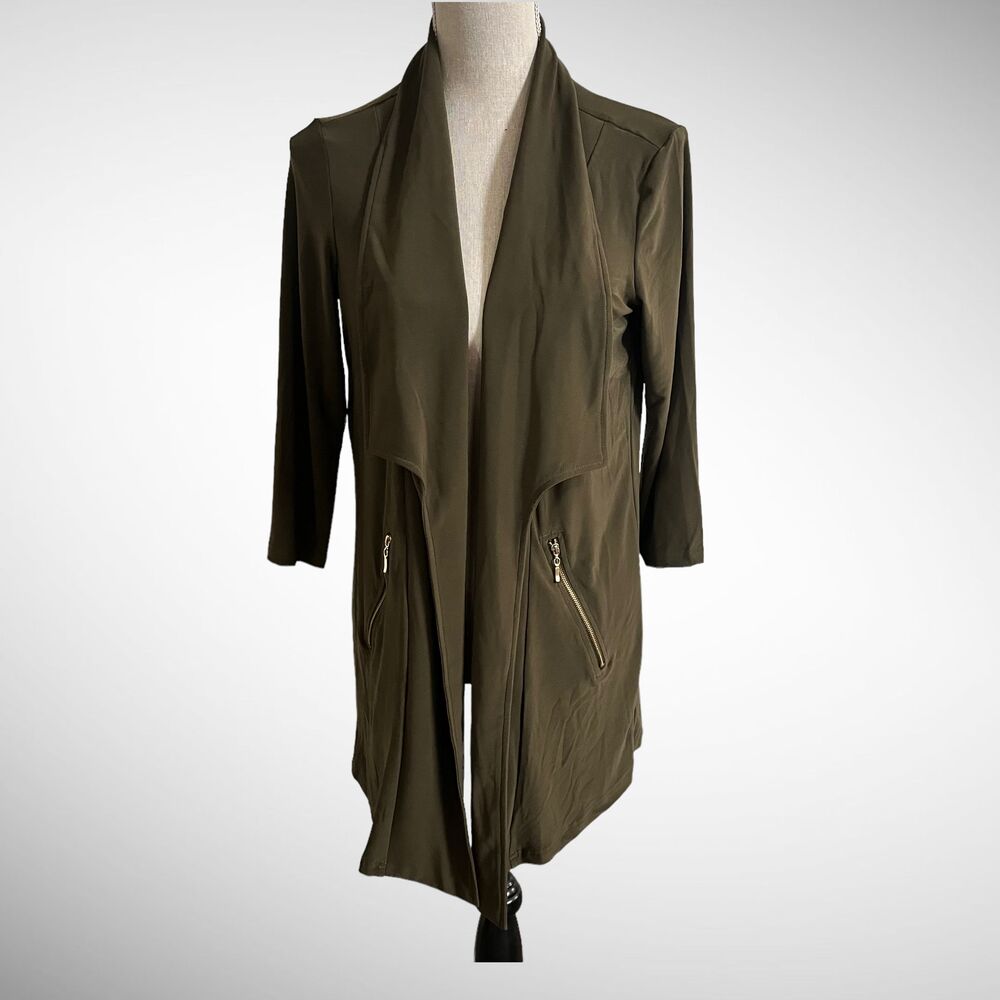 Nina Leonard Green Miracle Matte Jersey Open Front Duster/Jacket Size Medium